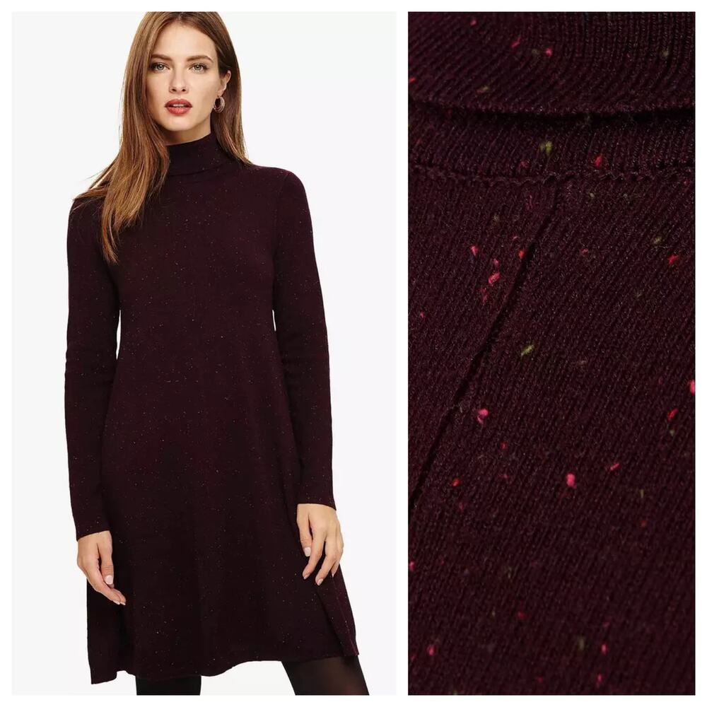 PHASE EIGHT Melody Turtleneck Fleck Knit Swing Tunic Dress Deep Purple Size 6